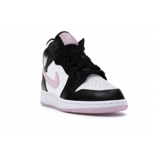 Кроссы Jordan 1 Mid White Black Light Arctic Pink (GS) - подростковая сетка размеров