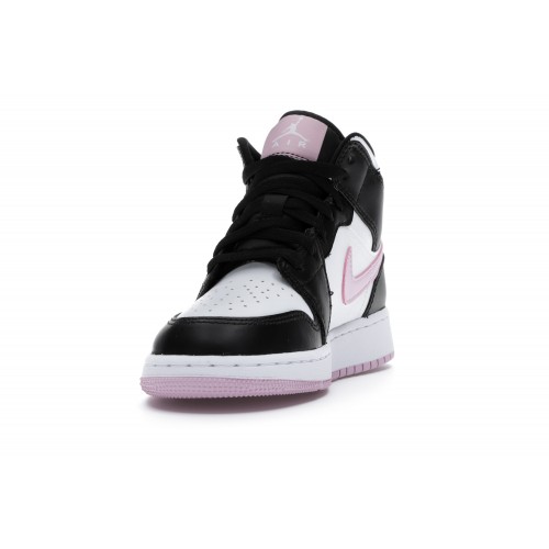 Кроссы Jordan 1 Mid White Black Light Arctic Pink (GS) - подростковая сетка размеров