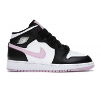 Подростковые кроссовки Jordan 1 Mid White Black Light Arctic Pink (GS)