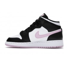 Подростковые Jordan 1 Mid White Black Light Arctic Pink (GS)
