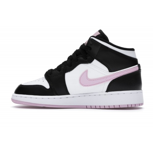 Кроссы Jordan 1 Mid White Black Light Arctic Pink (GS) - подростковая сетка размеров