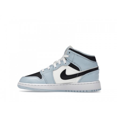Кроссы Jordan 1 Mid Ice Blue (2022) (GS) - подростковая сетка размеров