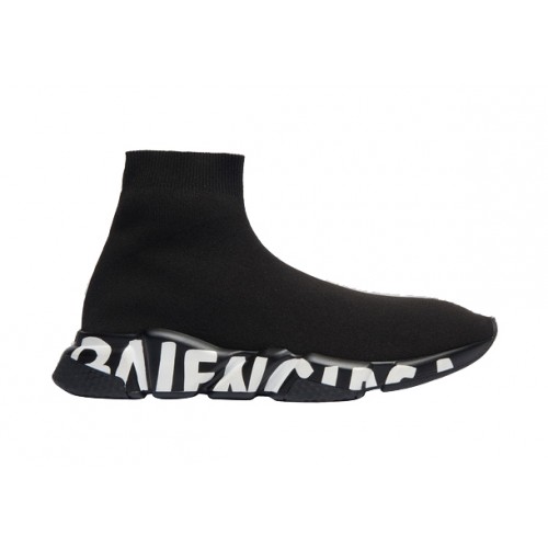 Кроссы Balenciaga Speed Graffiti Trainers Black White Logo (W) - женская сетка размеров