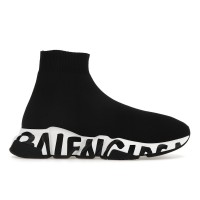 Женские Balenciaga Speed Graffiti Trainers White Black Logo (W)