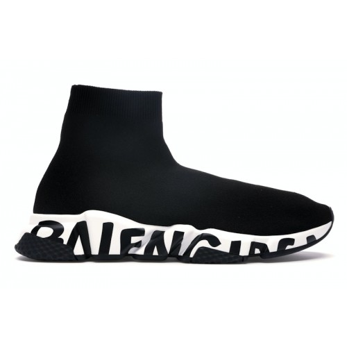 Кроссы Balenciaga Speed Graffiti Trainers Black White - мужская сетка размеров
