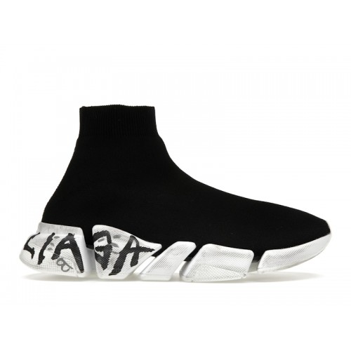 Кроссы Balenciaga Speed 2.0 Graffiti Recycled Knit Black (W) - женская сетка размеров