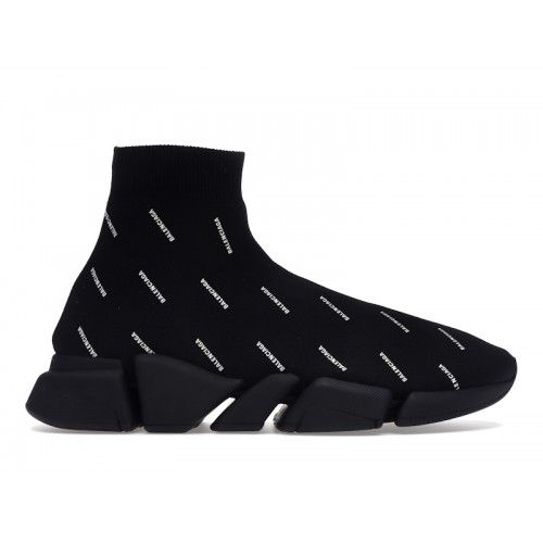 Кроссы Balenciaga Speed Trainer 2.0 All Over Logo Black White - мужская сетка размеров