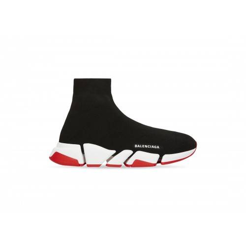 Кроссы Balenciaga Speed 2.0 Recycled Knit Black White Red Sole - мужская сетка размеров