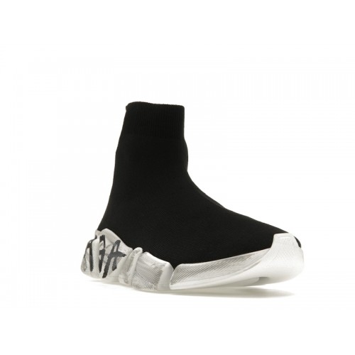 Кроссы Balenciaga Speed 2.0 Graffiti Recycled Knit Black White - мужская сетка размеров
