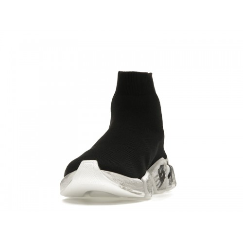 Кроссы Balenciaga Speed 2.0 Graffiti Recycled Knit Black White - мужская сетка размеров