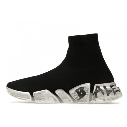 Кроссы Balenciaga Speed 2.0 Graffiti Recycled Knit Black White - мужская сетка размеров