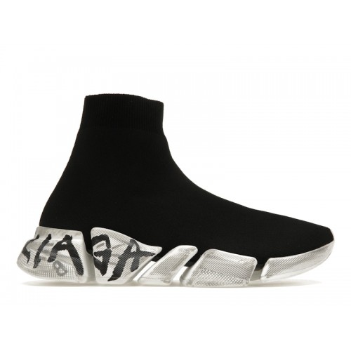 Кроссы Balenciaga Speed 2.0 Graffiti Recycled Knit Black White - мужская сетка размеров