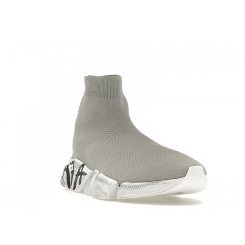 Кроссы Balenciaga Speed 2.0 Graffiti Recycled Knit Grey White - мужская сетка размеров
