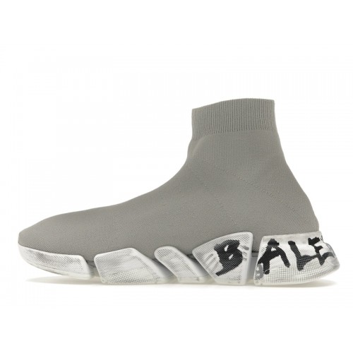 Кроссы Balenciaga Speed 2.0 Graffiti Recycled Knit Grey White - мужская сетка размеров