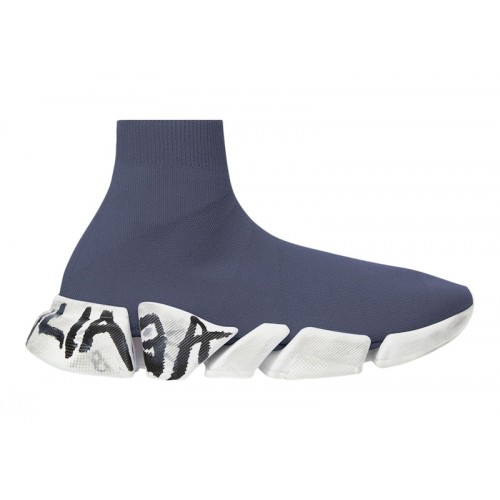 Кроссы Balenciaga Speed 2.0 Graffiti Recycled Knit Dark Grey White - мужская сетка размеров