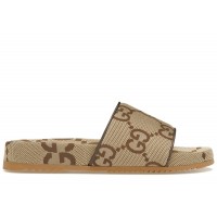 Gucci maxi GG Canvas Slides Camel Ebony