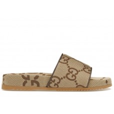 Gucci maxi GG Canvas Slides Camel Ebony