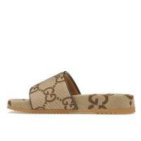 Gucci maxi GG Canvas Slides Camel Ebony