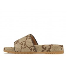 Gucci maxi GG Canvas Slides Camel Ebony