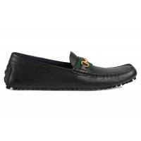 Gucci Ayrton Webbing-Trimmed Horsebit Leather Driver Loafers Black