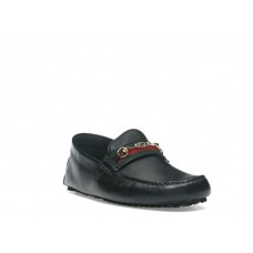 Gucci Ayrton Webbing-Trimmed Horsebit Leather Driver Loafers Black