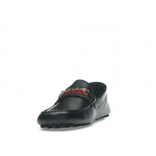 Gucci Ayrton Webbing-Trimmed Horsebit Leather Driver Loafers Black