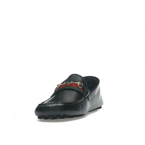 Gucci Ayrton Webbing-Trimmed Horsebit Leather Driver Loafers Black