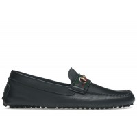 Gucci Ayrton Webbing-Trimmed Horsebit Leather Driver Loafers Black