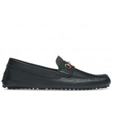 Gucci Ayrton Webbing-Trimmed Horsebit Leather Driver Loafers Black