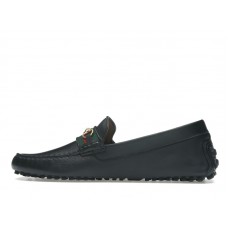 Gucci Ayrton Webbing-Trimmed Horsebit Leather Driver Loafers Black