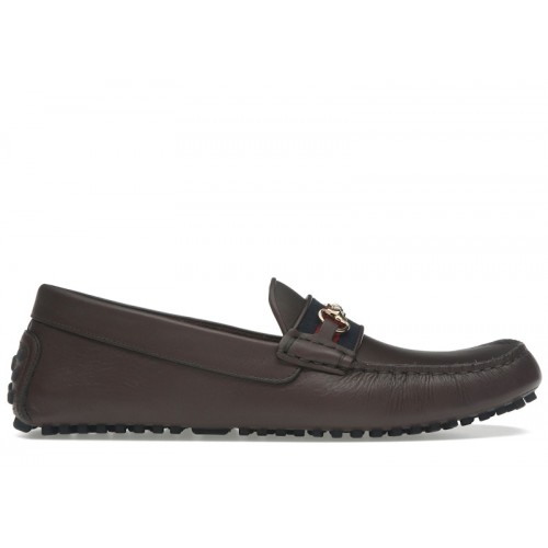 Gucci Ayrton Webbing-Trimmed Horsebit Leather Driver Loafers Brown