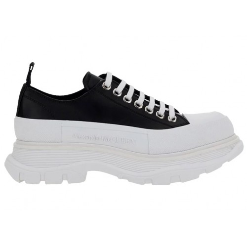 Кроссы Alexander McQueen Tread Slick Low Lace Up Black Leather White - мужская сетка размеров