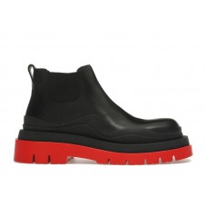 Женские Bottega Veneta Tire Ankle Chelsea Boot Black Red (W)