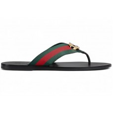 Gucci Web Thong Sandal Black Leather