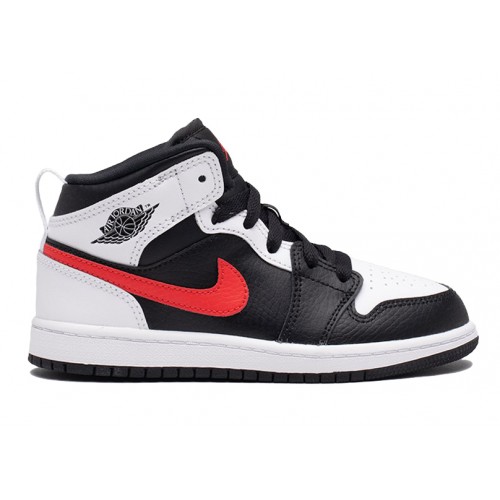 Кроссы Jordan 1 Mid White Black Chile Red (PS) - подростковая сетка размеров