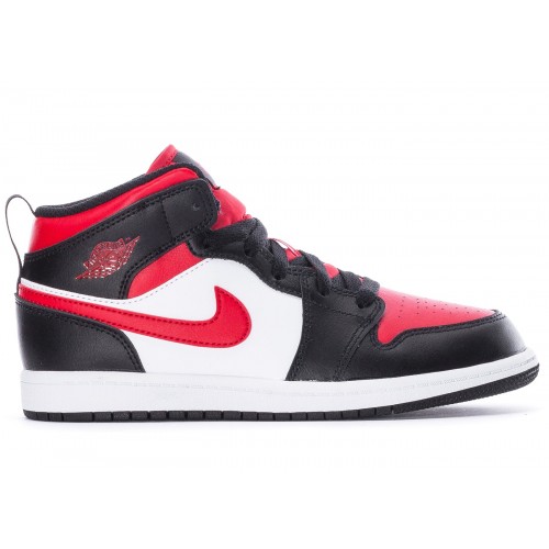 Кроссы Jordan 1 Mid Black Fire Red (PS) - подростковая сетка размеров