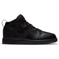 Детские кроссовки Jordan 1 Mid Triple Black Tumbled Leather (PS)