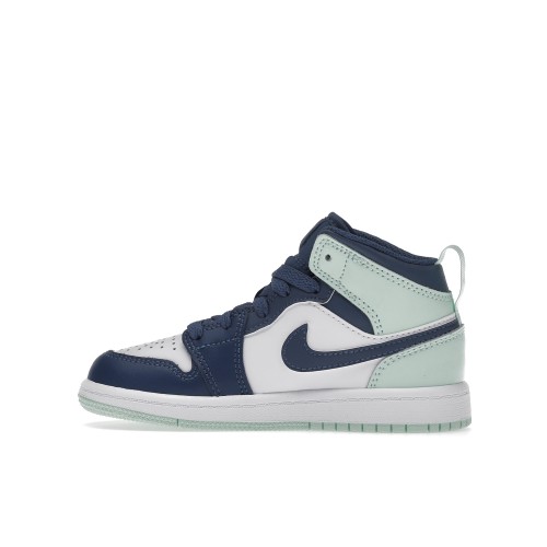 Кроссы Jordan 1 Mid Mystic Navy Mint Foam (PS) - подростковая сетка размеров