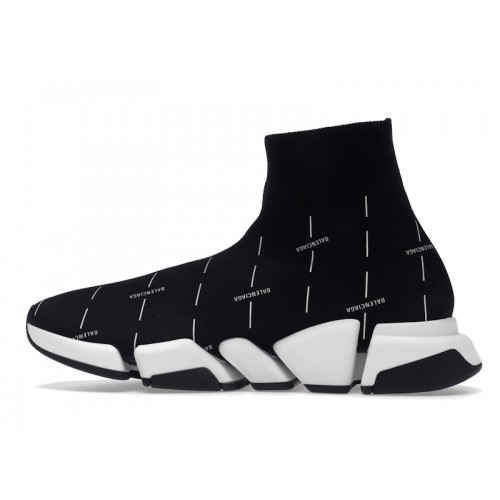 Кроссы Balenciaga Speed 2.0 Black White Logo - мужская сетка размеров