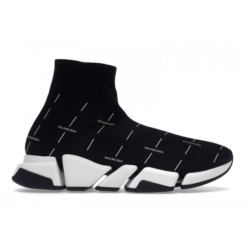 Кроссы Balenciaga Speed 2.0 Black White Logo - мужская сетка размеров