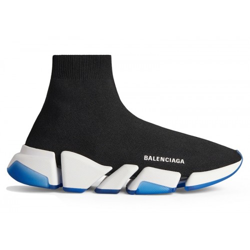Кроссы Balenciaga Speed 2.0 Clear Sole Black White Blue - мужская сетка размеров