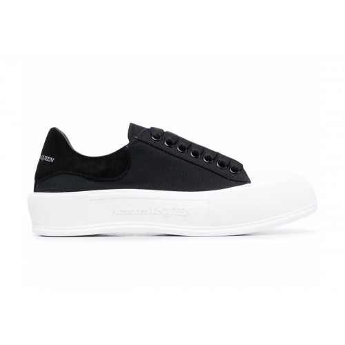 Кроссы Alexander McQueen Deck Skate Plimsoll Lace-Up Black White - мужская сетка размеров