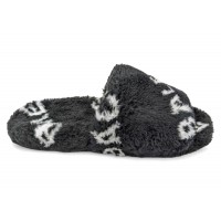 Balenciaga Furry Slide Fake Fur Logo Allover Black White