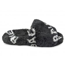 Balenciaga Furry Slide Fake Fur Logo Allover Black White