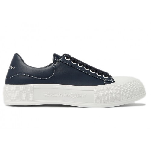 Кроссы Alexander McQueen Leather Deck Plimsoll Navy Blue - мужская сетка размеров