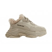 Женские кроссовки Balenciaga Triple S Fake Fur Beige (W)