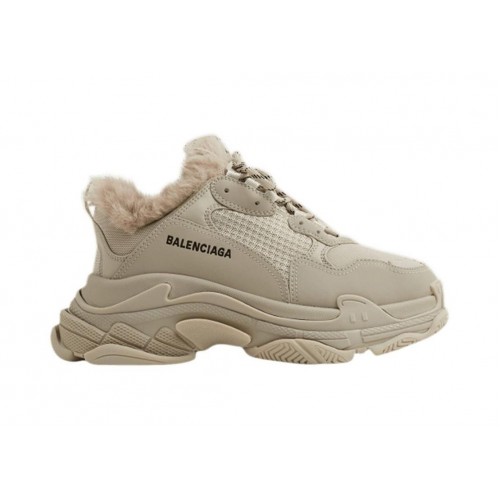 Кроссы Balenciaga Triple S Fake Fur Beige (W) - женская сетка размеров