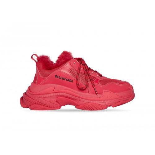 Кроссы Balenciaga Triple S Faux Fur Burgundy - мужская сетка размеров