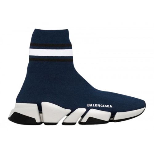 Кроссы Balenciaga Speed 2.0 Striped Navy Blue Black White (W) - женская сетка размеров