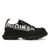 Женские кроссовки Alexander McQueen Tread Slick Low Lace Up Canvas Graffiti Black White Black (W)
